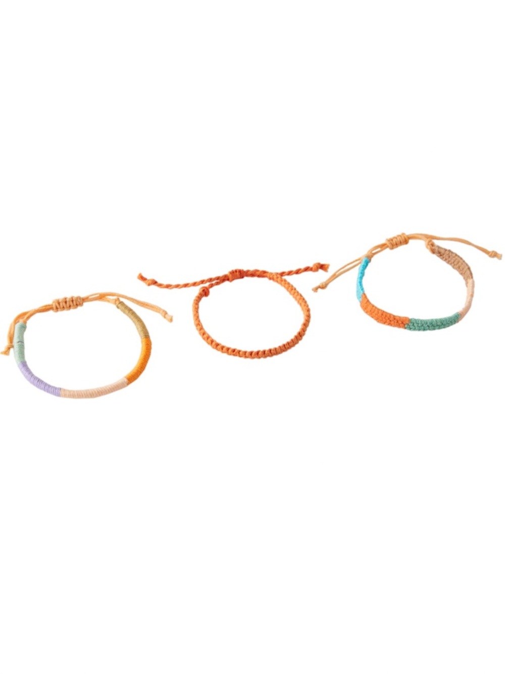 Set of 3 Colorblock Woven Friendship Bracelets - Orange + Teal + Lavender